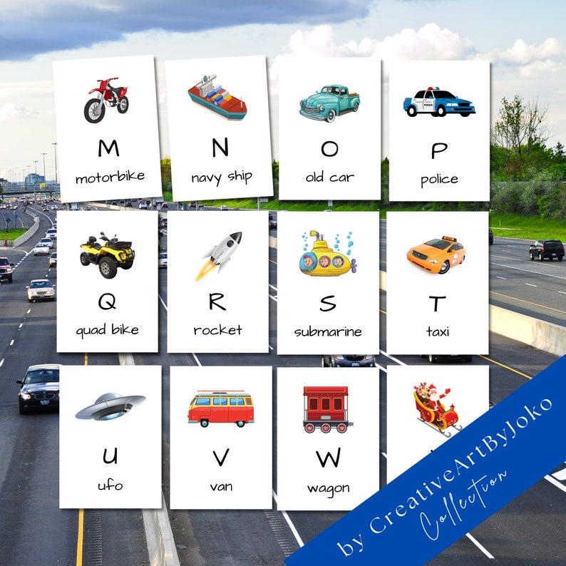 Vehicle ALPHABET Flashcards Cars and Trucks Printable Tracing Etsy
