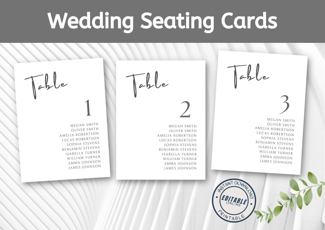 Seating Chart Cards Template Printable Editable Templett Etsy