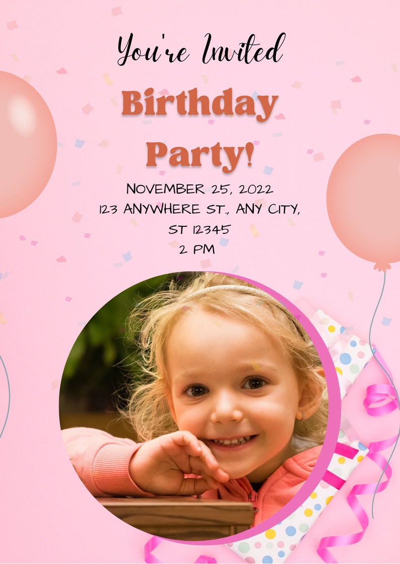 EDITABLE Party Invitation With Photo. Kids Party Invite. Etsy