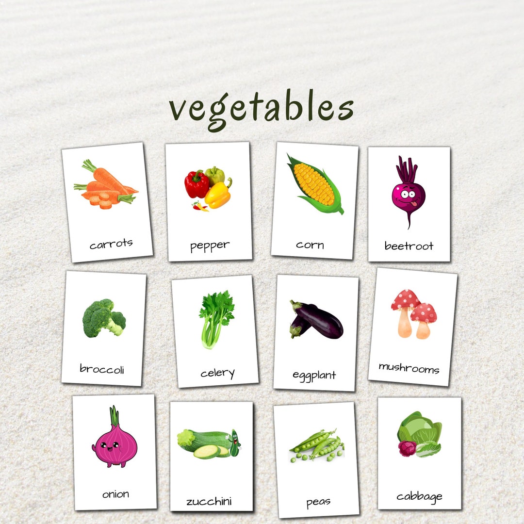 24 Printable Vegetable Flashcards for Kids, Fun and Educational Learning Tool, Preschool