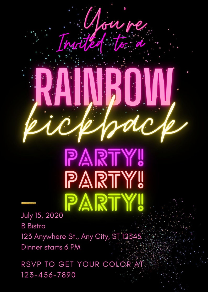 Rainbow Kickback Digital Invitation Colorful Party Etsy