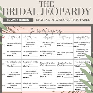 Bridal Jeopardy - Summer | Printable | Summer Bridal Shower Game | Summer Bridal Jeopardy Print | Wedding Shower Game | Bridal Shower Game