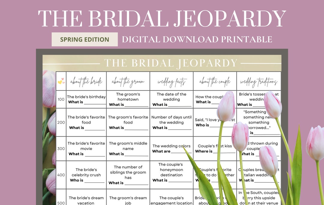 Bridal Jeopardy Printable for Spring Spring Bridal Jeopardy Game Spring