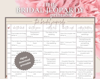 Bridal Jeopardy Printable | Bridal Jeopardy Game | Bridal Jeopardy Print Out | Wedding Shower Game | Bridal Shower Game | Bachelorette Party