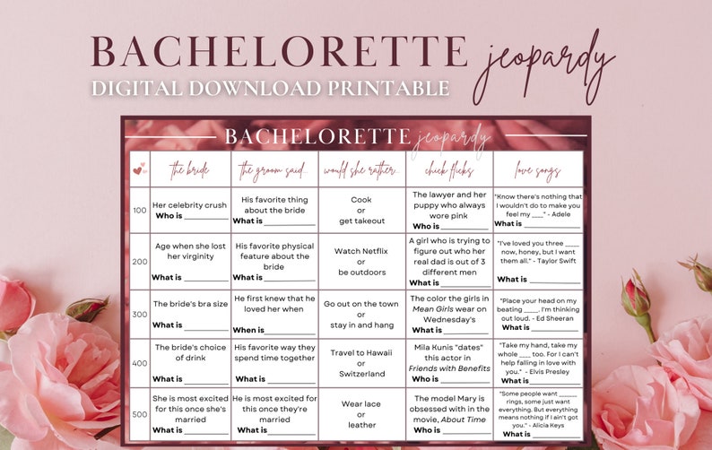 Bachelorette Jeopardy Printable Bachelorette Jeopardy Game Bachelorette