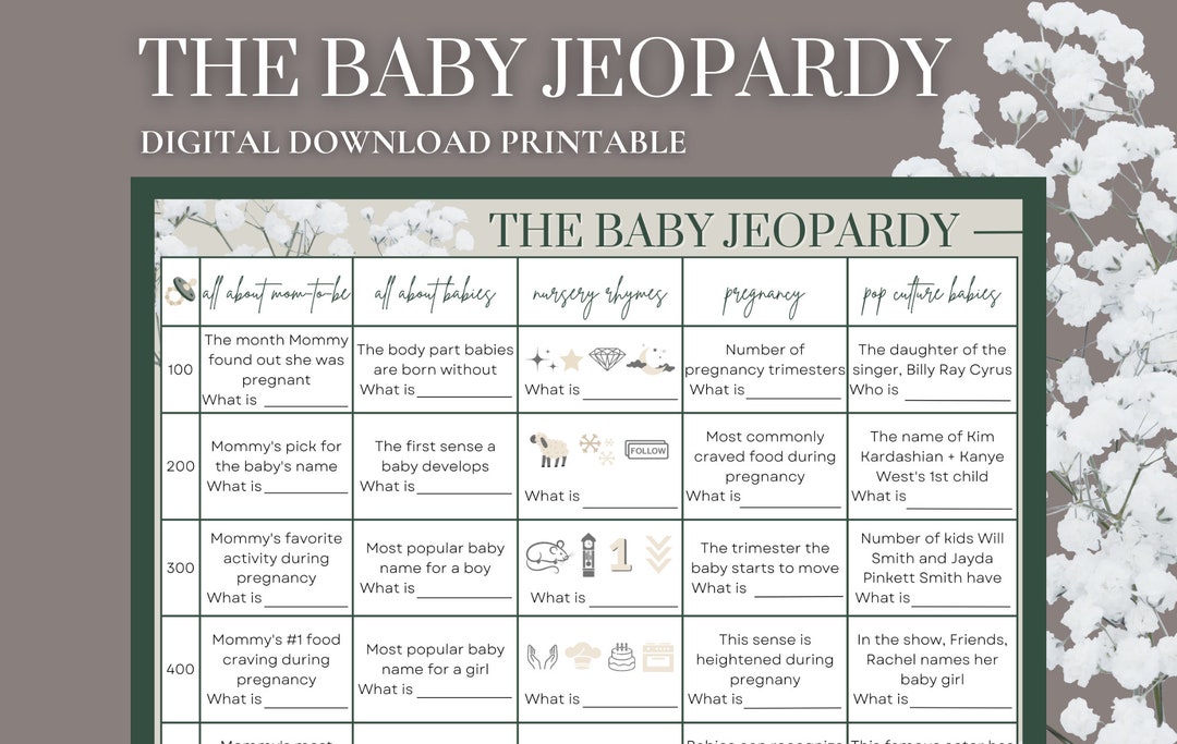 Baby Shower Jeopardy Printable Baby Shower Jeopardy Game Baby Shower