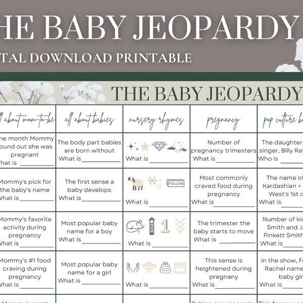Baby Shower Jeopardy Etsy