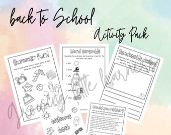 Back to School, First day activity pack l Colouring in l Word Scramble l Writing prompts l Summer