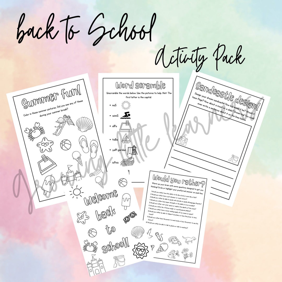 Back to School, First Day Activity Pack L Colouring in L Word Scramble ...