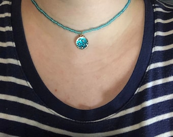 beaded choker with virgo constellation charm