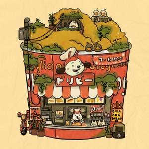 Jollibee Food Shop 8x8 Matte Art Print, philipine snacks, filipino food cart, fast food wall decor, chicken bucket, cute dog aesthetic,