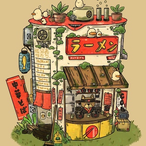 Tasse Ramen Stand Postkarte |4x6 Postkarte| Postkarte | Original, Food Art, Haus- und Küchendekor, Café-Wandkunst, Digitaldruck