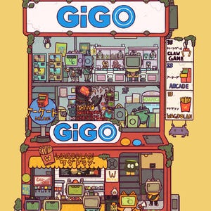 Cartão postal GIGO Arcade | Cartão postal 4x6 | Cartão postal | Original, Arte de comida, Decoração de casa e cozinha, Arte de parede de café, Impressão digital