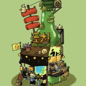 Carte postale Soju Pocha stall |Carte postale 4 x 6| postale | Original, art culinaire, décoration de maison et de cuisine, art mural café, impression numérique