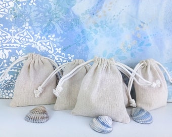 10 petits sacs à cordon en lin et jute, petit cadeau de mariage avec cordon, pochettes à bijoux en lin beige, sacs réutilisables