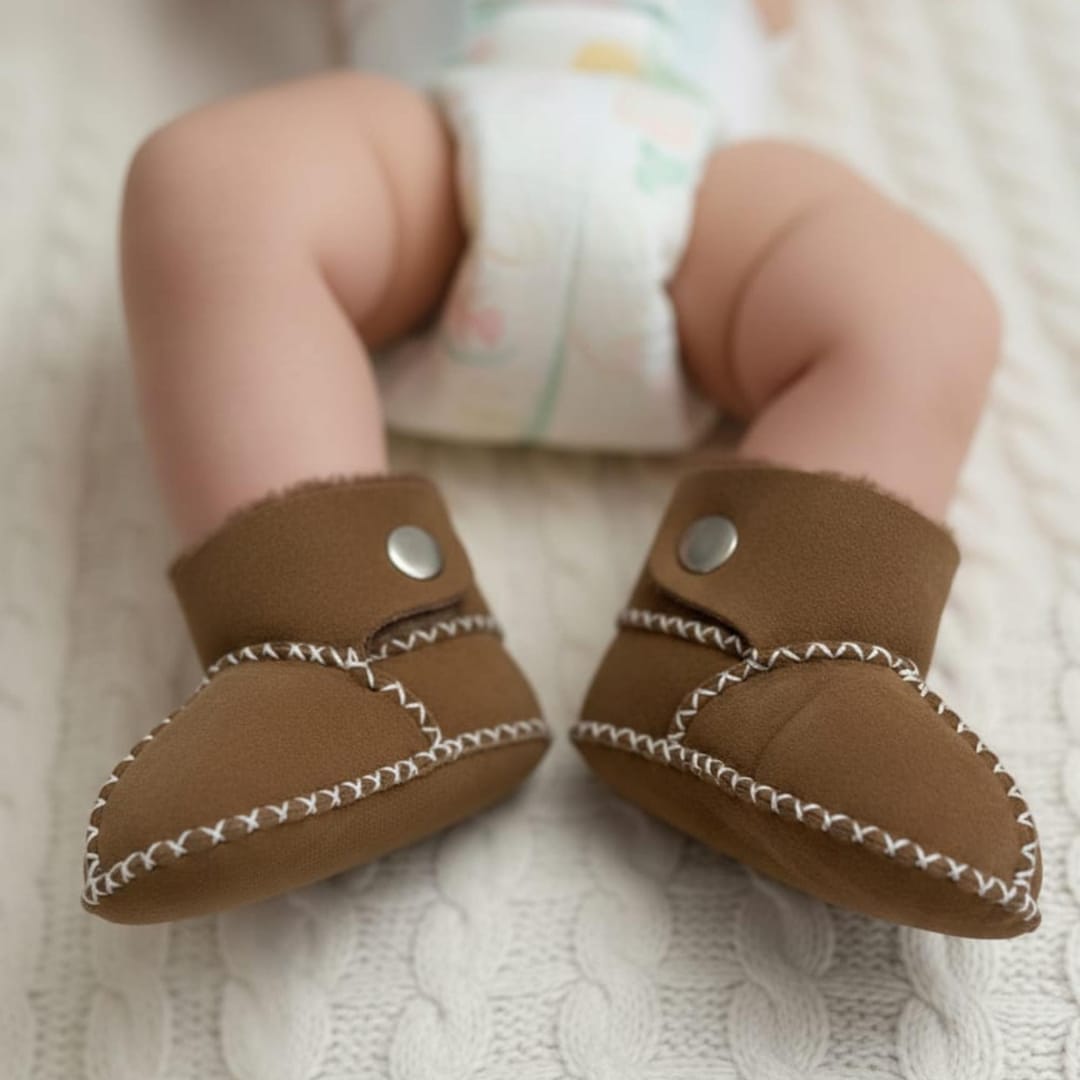 Sheepskin Baby Booties, Organic Leather Soft Sole, Warm Wool Snap Boots ...