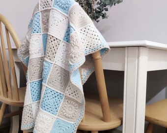 Couverture tricotée à la main pour bébé garçon - écharpe pour nouveau-né au crochet, indispensable pour un retour à la maison confortable à l'hôpital, cadeau parfait pour une baby shower