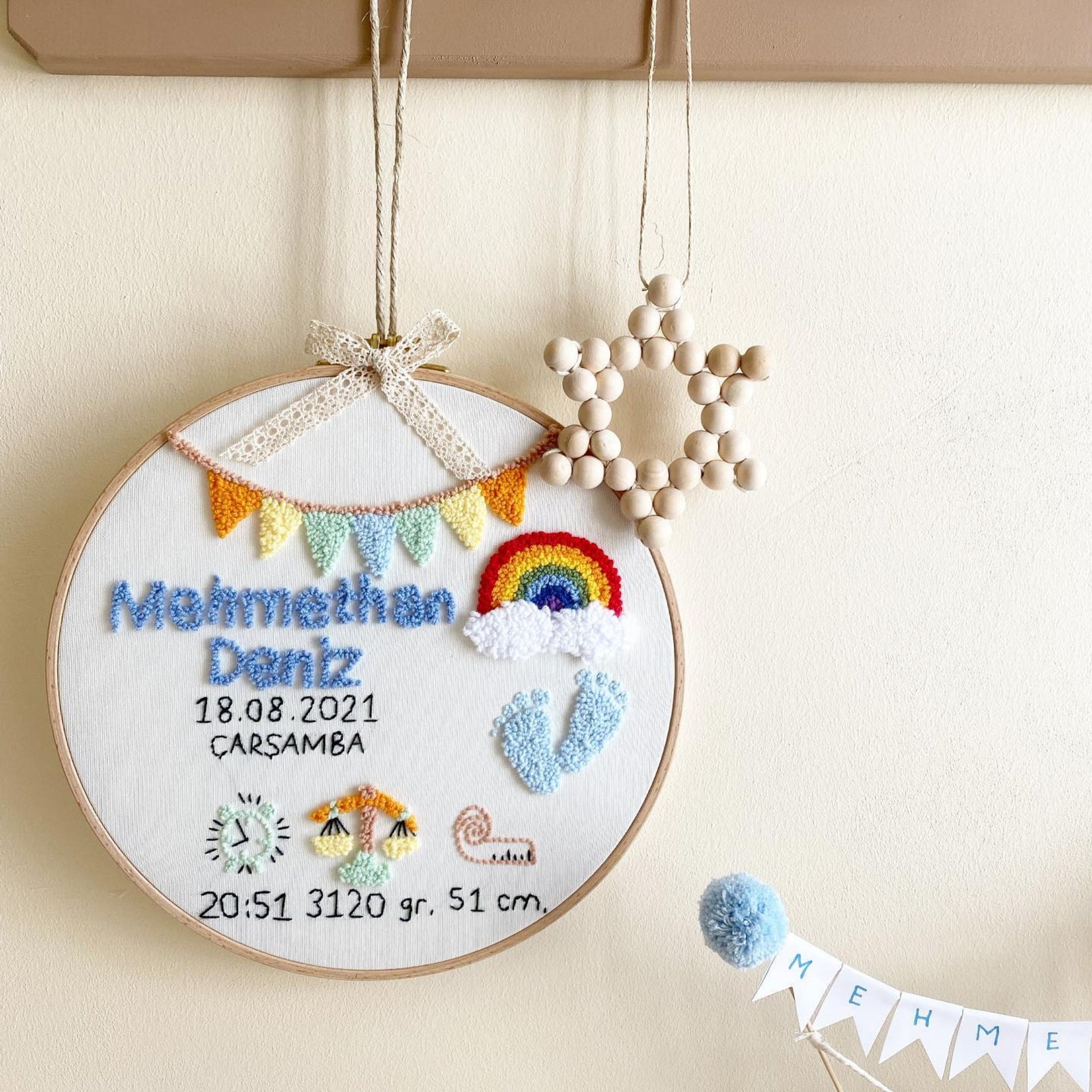 Personalised Punch Needle Name Wall Decor Embroidered Birth Etsy