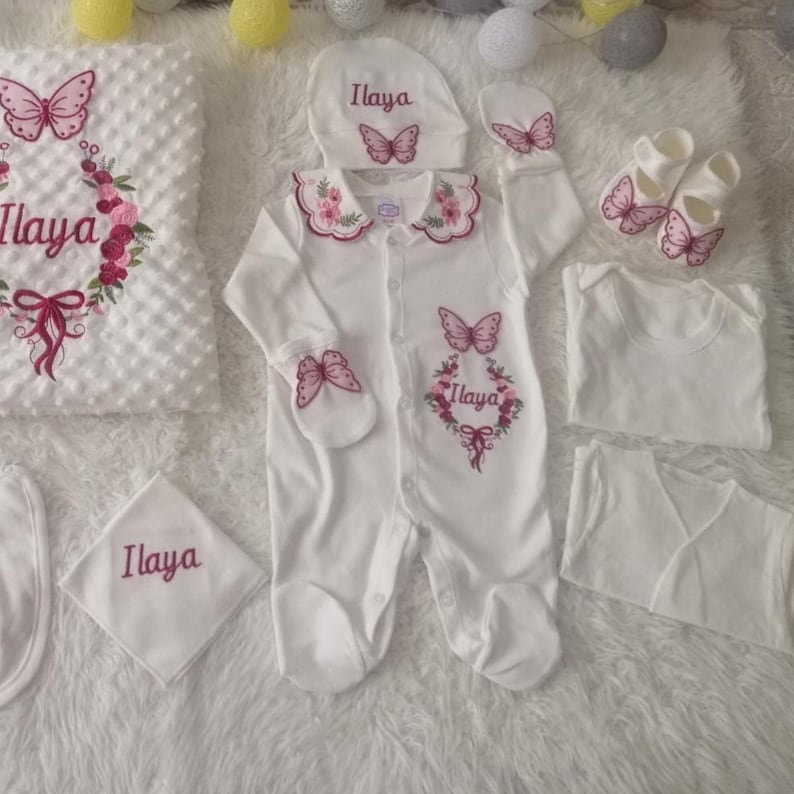 Ensembles personnalisés de vêtements de retour à la maison avec broderie Nom personnalisé personnalisé pour nouveau-né princesse bébé fille 11 pièces image 4