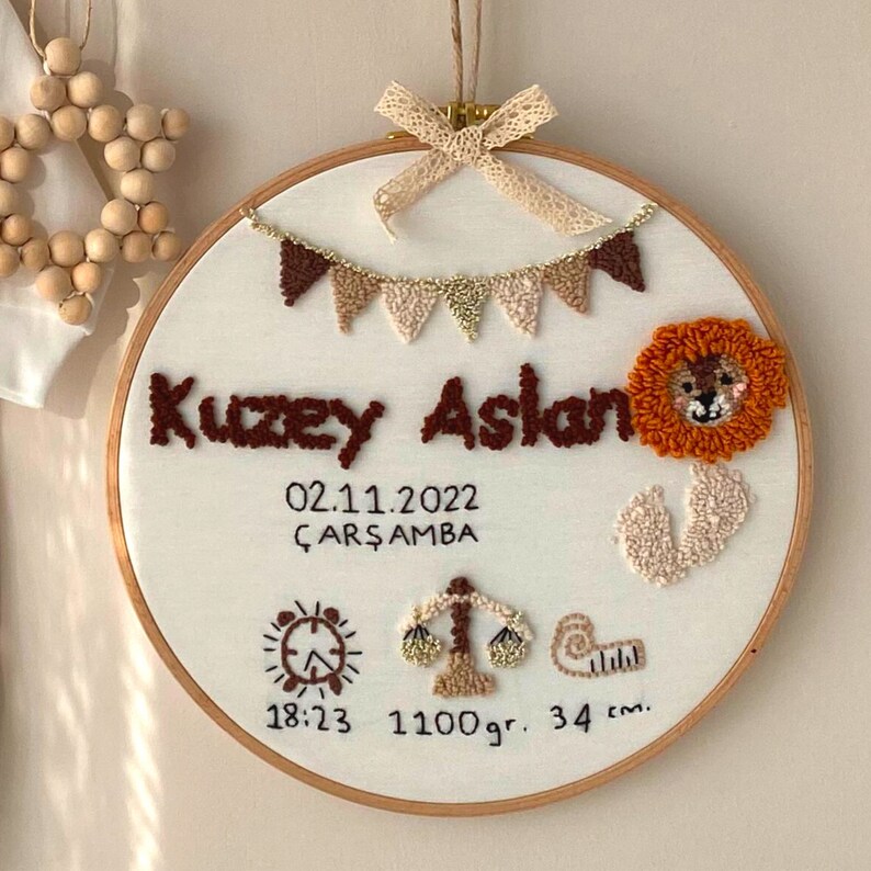Personalised Punch Needle Name Wall Decor Embroidered Birth Etsy