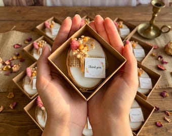 Organic Lavender Mini Soap Favors, Rustic Boho Baby Shower Gift, Dried Flowers, Custom Labels