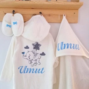 Personalized Name Baby Towel Set, Custom Pattern Baby Bathrobe Set, Newborn Towel, Toddler Bathrobe and Slipper Set, Baby Shower Gift