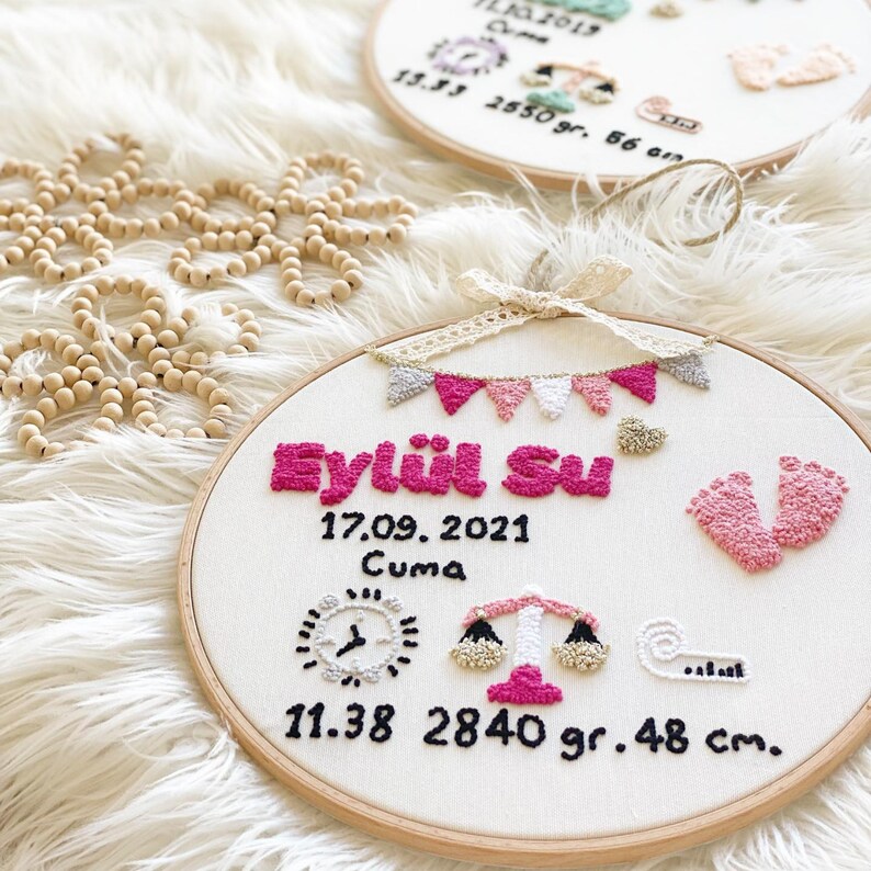 Personalised Punch Needle Name Wall Decor Embroidered Birth Etsy