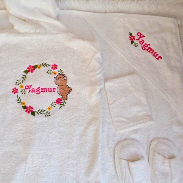 Personalized Name Baby Towel Set, Custom Pattern Baby Bathrobe Set, Newborn Towel, Toddler Bathrobe and Slipper Set, Baby Shower Gift