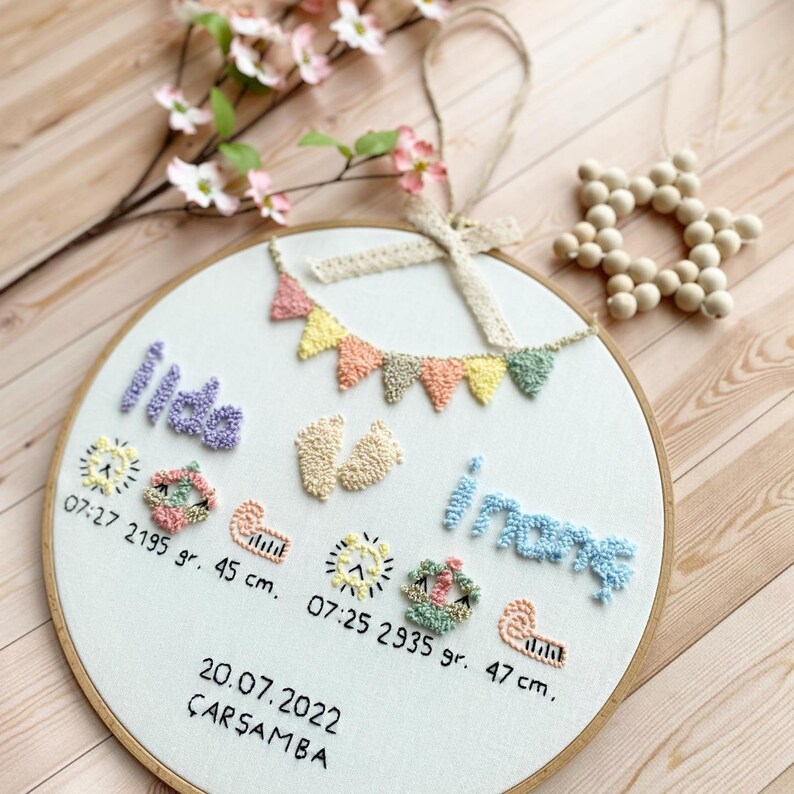Personalised Punch Needle Name Wall Decor Embroidered Birth Etsy
