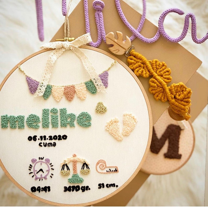Personalised Punch Needle Name Wall Decor Embroidered Birth Etsy