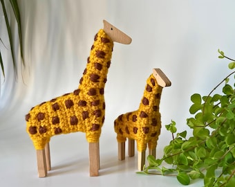 Handmade Wooden Giraffe Toy with Crochet – Montessori Waldorf Animal