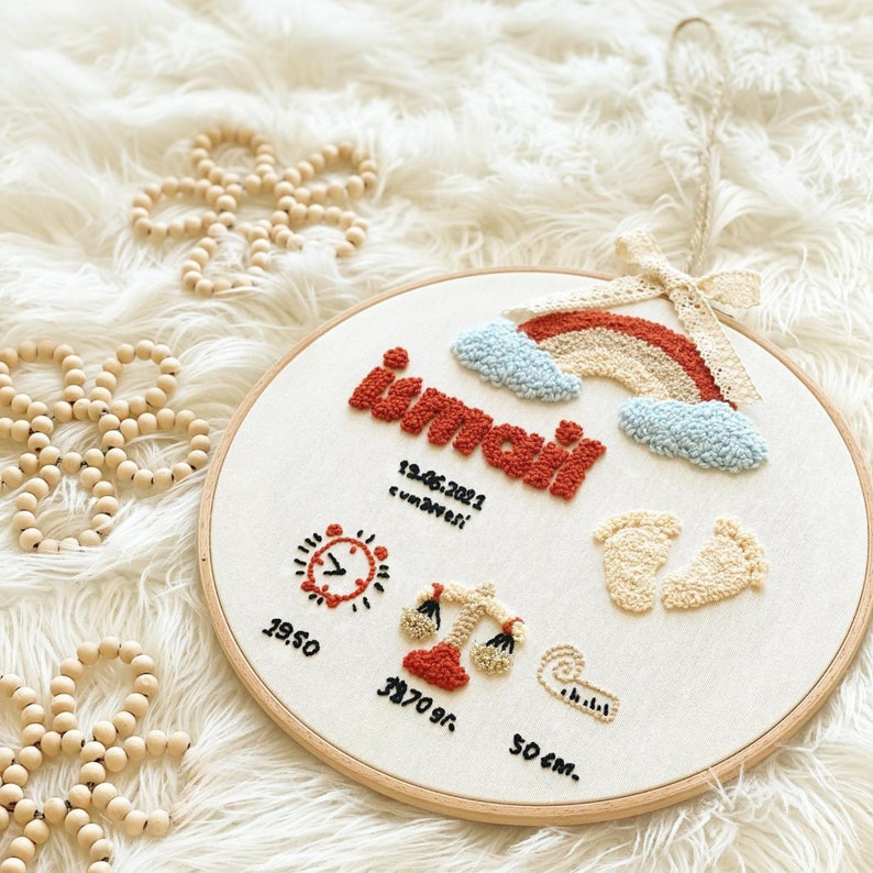 Personalised Punch Needle Name Wall Decor Embroidered Birth Etsy
