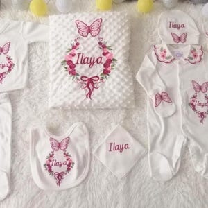 Conjuntos de ropa personalizados para volver a casa con bordado y nombre personalizado para niñas recién nacidas, ropa de hospital a juego