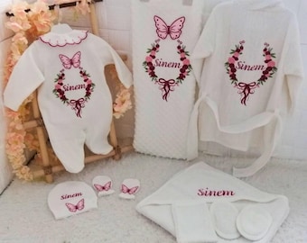 Embroidered Newborn Outfit Set: Personalized Baby Girl Coming Home Gift