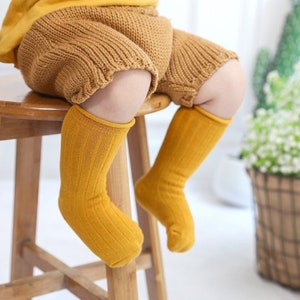Organic Cotton Knee High Socks for Toddler Baby, Ribbed Tall Socks in Earth Tones, Colorful Toddler Baby Gift Socks