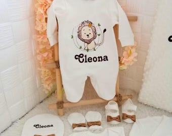 Geborduurde baby-outfit met naam: katoenen set newborn Going Home