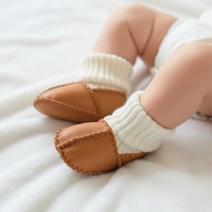 Handmade Lambskin Baby Booties with Knit Socks – Warm Winter Shoes