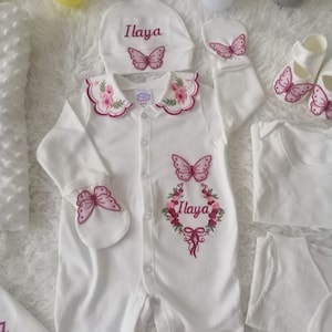 Ensembles personnalisés de vêtements de retour à la maison avec broderie Nom personnalisé personnalisé pour nouveau-né princesse bébé fille 11 pièces image 6