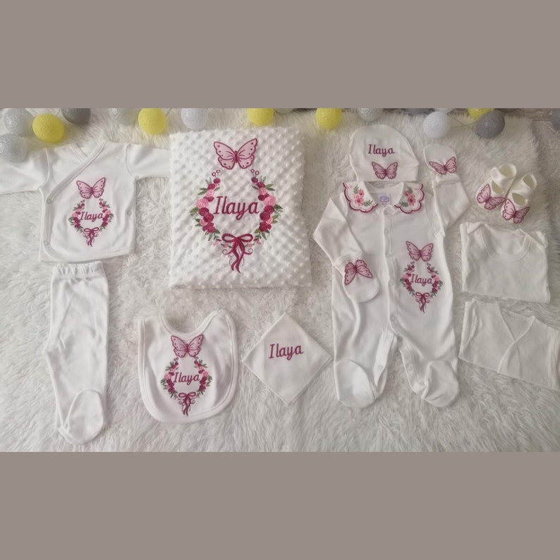 Ensembles personnalisés de vêtements de retour à la maison avec broderie Nom personnalisé personnalisé pour nouveau-né princesse bébé fille 11 pièces image 5