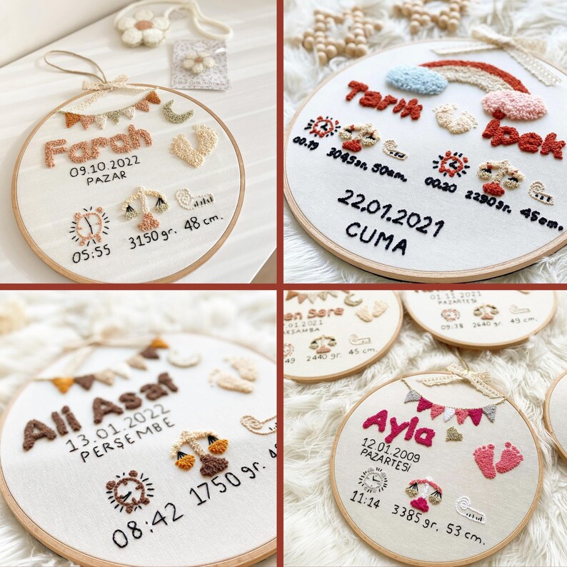 Personalised Punch Needle Name Wall Decor Embroidered Birth Etsy