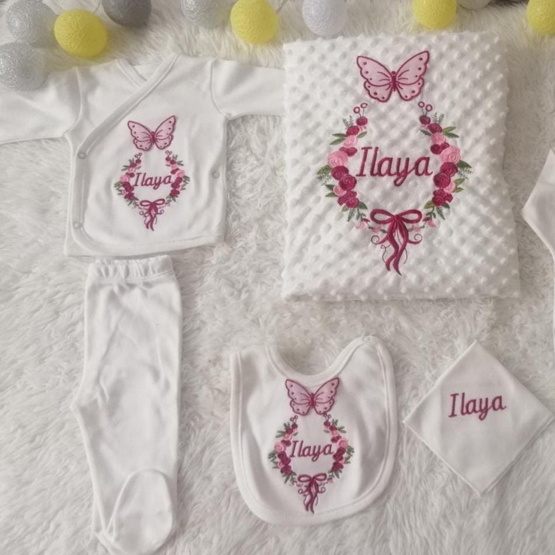 Customized Coming Home Outfit Clothing Sets with Embroidery Personalized Custom Name for Newborn Princess Baby Girl 11 Pieces image 2