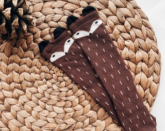 Chaussettes hautes à motif animalier - Coton neutre confortable pour les tout-petits de 0 à 2 ans, cadeau idéal pour une baby shower