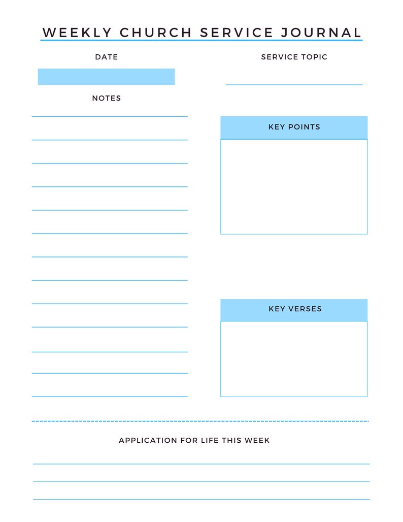 Printable Weekly Church Service Journal - Etsy