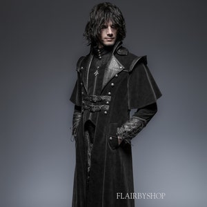 Men's Handmade Gothic Steampunk Long Coat, Gothic Crimp Shoulder Men ...