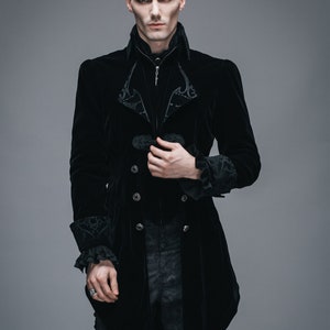 Victorian Tail Coat Black Tuxedo for Men, Men Long Jacket, Black Velvet ...