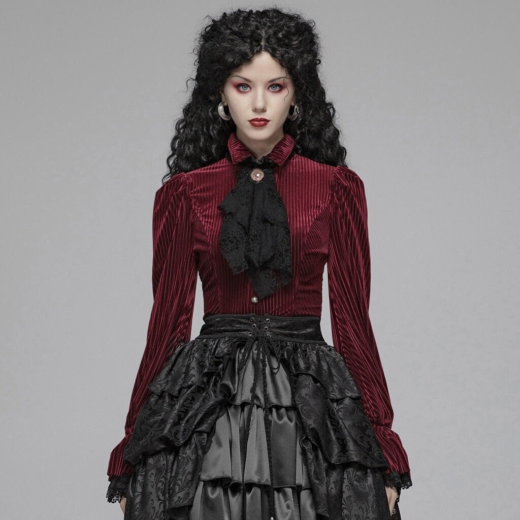 Victorian Design Shirt Women Gothic Velvet Red Blouse Top - Etsy