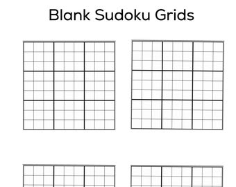 May include: Four blank Sudoku grids, each with nine squares in a 3x3 grid, ready to be filled in with numbers.