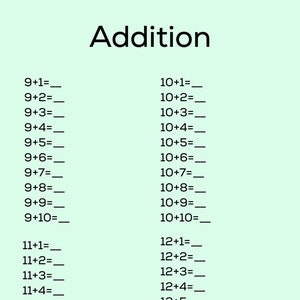 Addition Worksheet Maths Homework Learning Homeschooling instant printable Digital Download