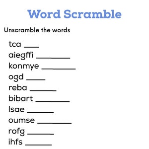 Word Scramble, unscramble, games, puzzle, word games, instant, printable Digital Download