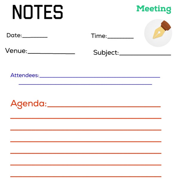 Meeting Notes,Template,prompts,note taker, business, admin, administrator, assistant, Instant, Printable, Digital Download